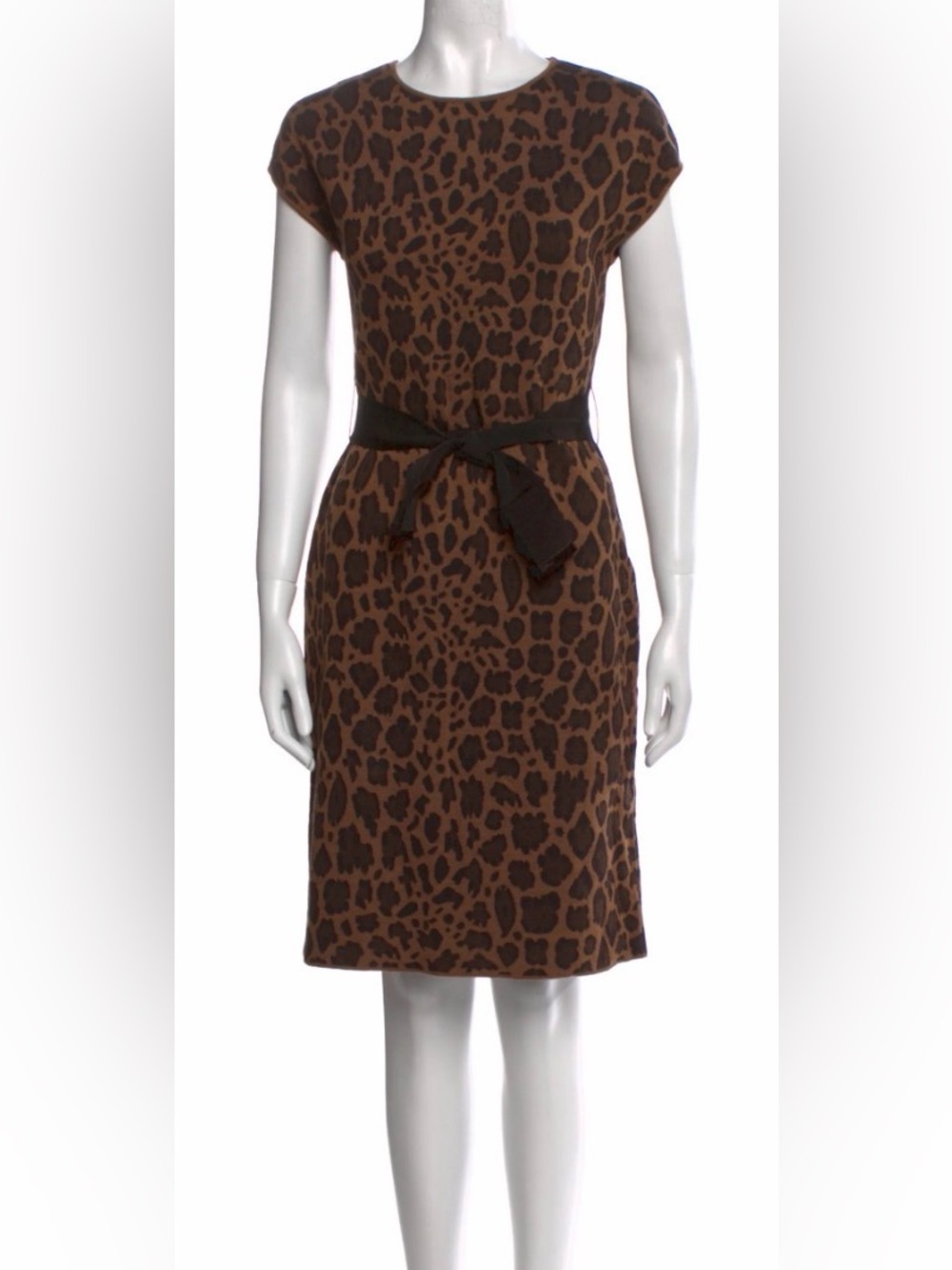 Carolina Herrera Brown Leopard-Print Midi Dress with Black Tie Belt